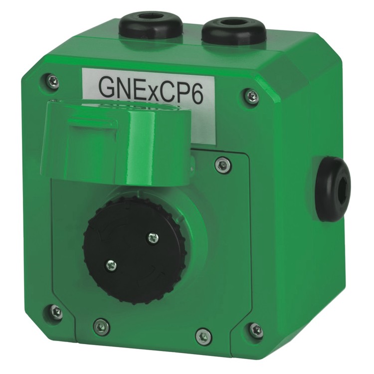 Przycisk przeciwwybuchowy Ex Atex z klapką ochronną kasowany przez obrót zielony serii GNExCP6A-PB IP66 GNExCP6A-PBSSLAB1A1NN